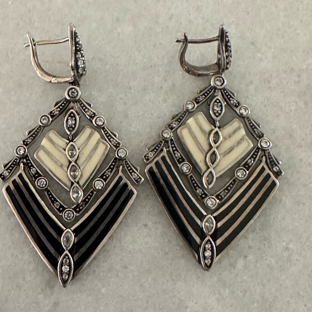 Miriam Salat black & white antique tribal earrings.  Never worn.